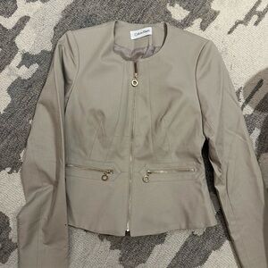 Calvin Klein Women's Beige Blazer with Gold Accents